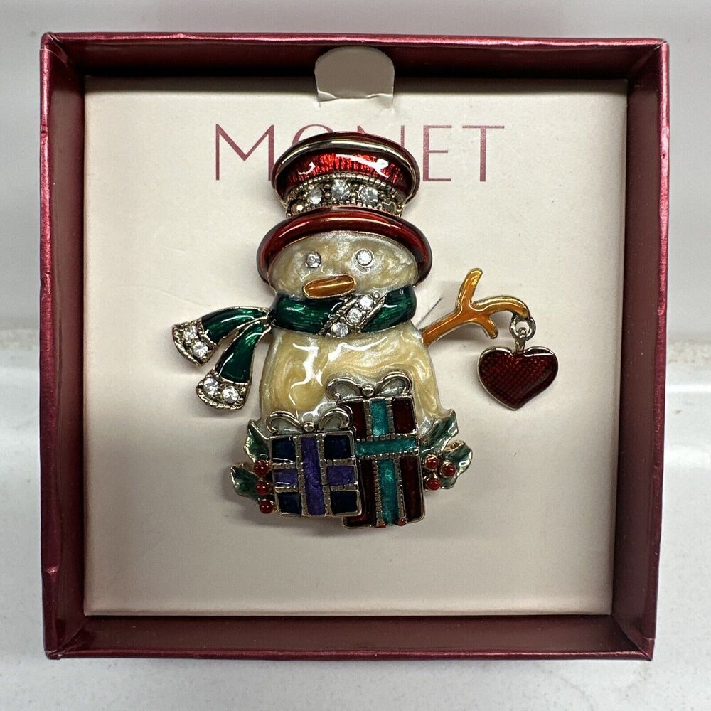 MONET Snowman Brooch Jewelry Stocking Stuffer Gift Lapel Pin